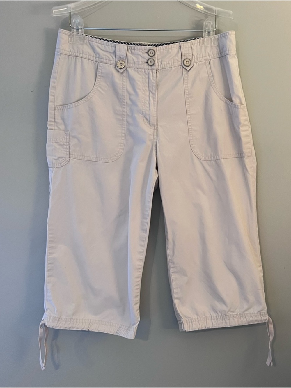 Van Heusen Light Beige Capri Cargo Pants with Drawstring Hems